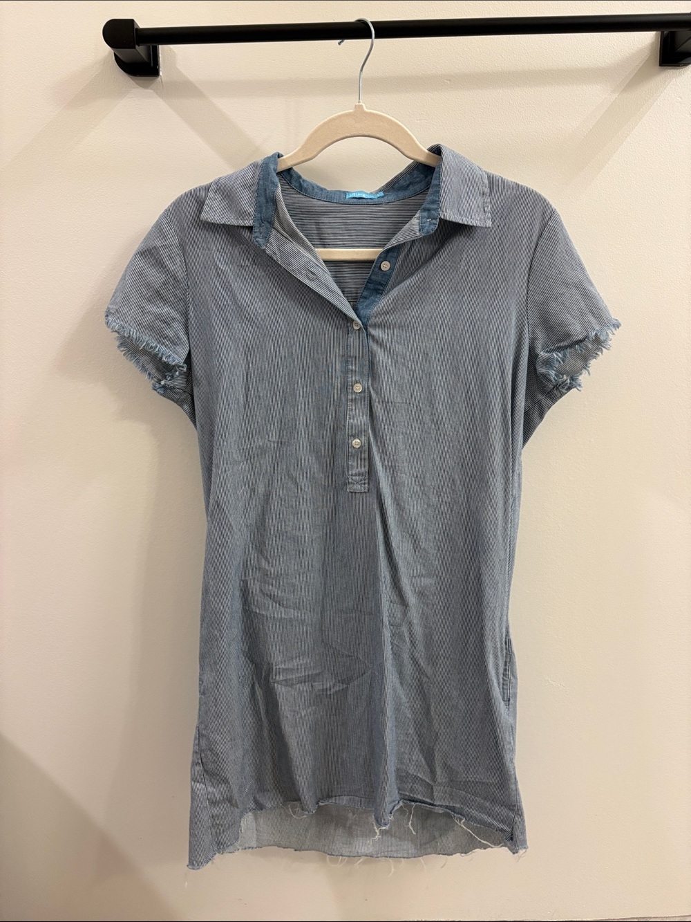 Women’s Light Blue Frayed Polo Tunic/ Mini Dress